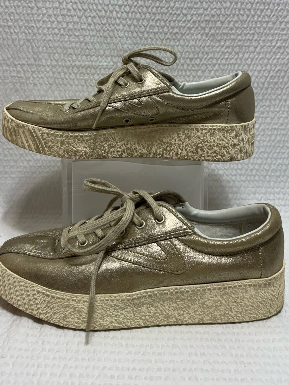Tretorn Metallic Gold Platform Lace-Up Sneakers - Women's 8